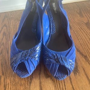 WHBM Platform Heels, Faux Snake & Suede Blue 8 M